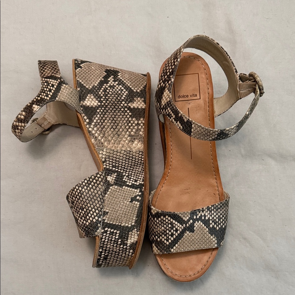 Dolce Vita Snake-Print Platform Wedge Sandals - Beige & Black